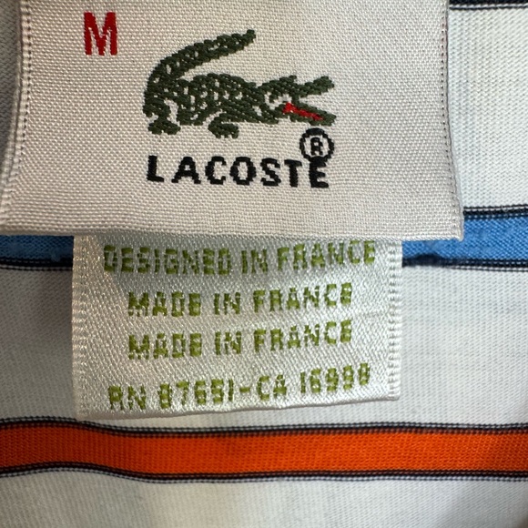 Lacoste White Shirt colorful Stripes polo size medium - Picture 5 of 7